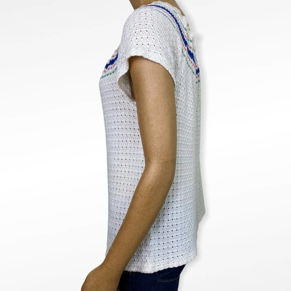 Vintage Crocheted Peasant Blouse Short Sleeve Knit Top - Picture 4 of 11